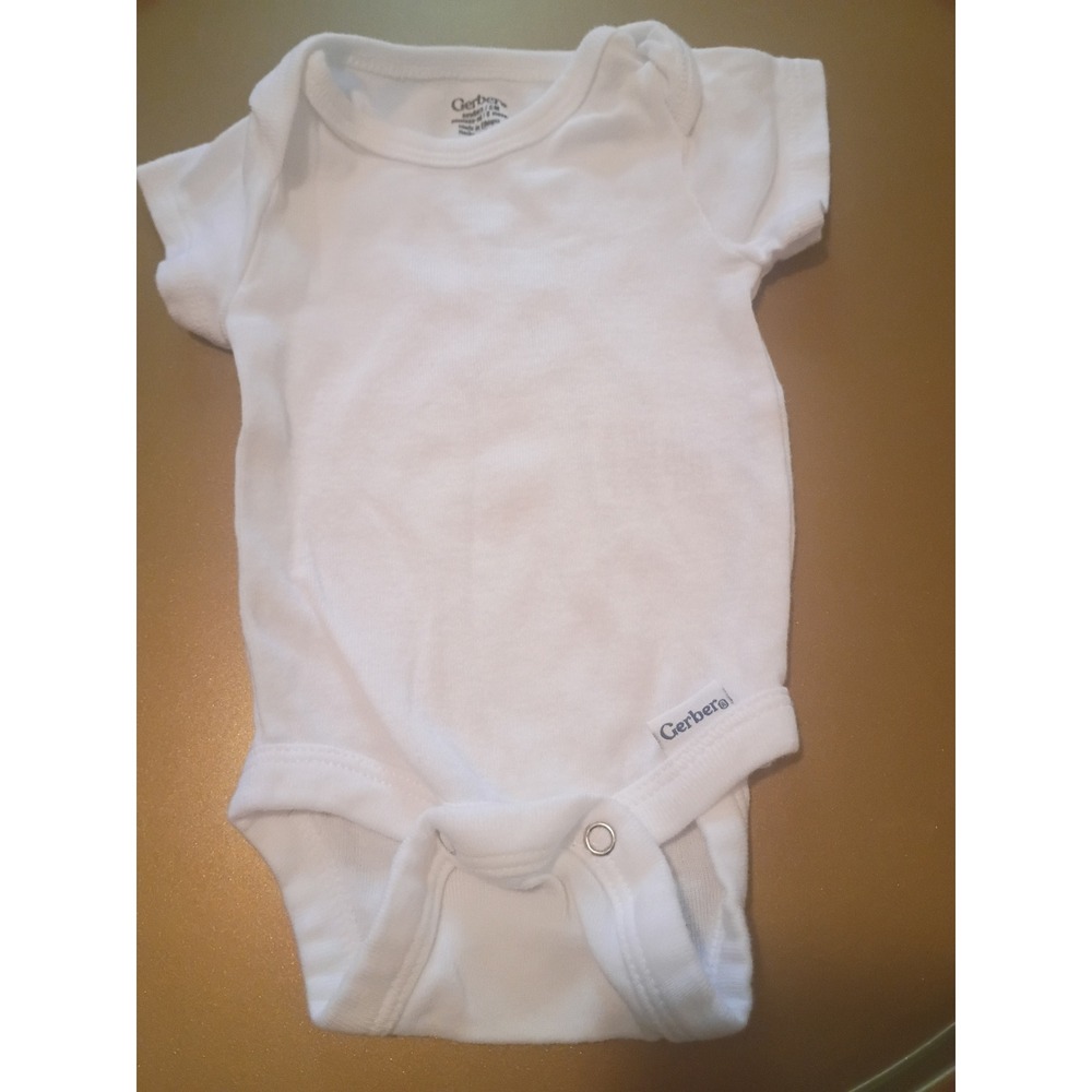 Gerber Newborn 0M White Short Sleeve Cotton Bodysuit Basic Baby One Piece